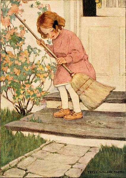 Child sweeping steps