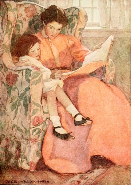 Girl being read to by her mother