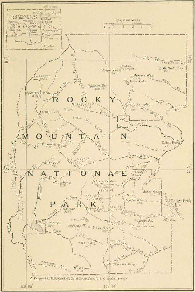 MAP OF THE ROCKY MOUNTAIN NATIONAL PARK
