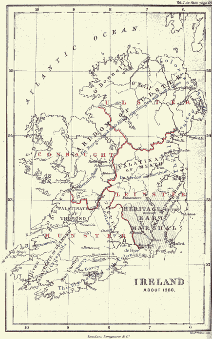 MAP OF IRELAND ABOUT 1300.