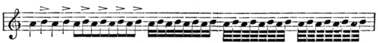 a¹ accented-b¹ a¹ accented-b¹, and repeat this figure, halving the note lengths every four beats