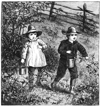 Two children with berry buckets