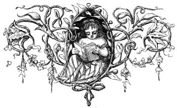 Decoration of child reading and a lot of scrollwork