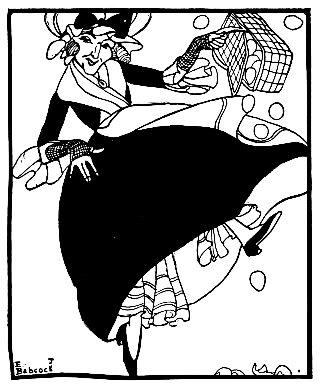 Woman dancing with eggs flying out of her basket
