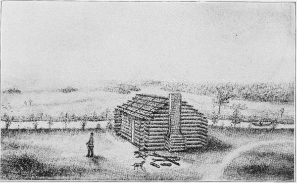 SHEPHERD'S TAVERN Erected in 1838, Looking West. The
First House in Cedar Rapids. Present Site of Y. M. C. A. COURTESY
CARROLL'S HISTORY