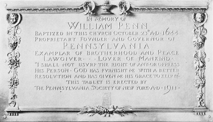Tablet to the Memory of William Penn
