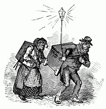 man and woman carrying boxes on their backs