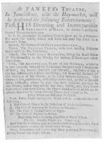Advertisement from the London Daily Post during 1730,
showing the orange tree as offered by the senior Fawkes, just previous
to his death. From the Harry Houdini Collection.