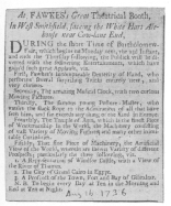 Clipping from the London Post, August 16th, 1736, when
young Fawkes was playing alone. From the Harry Houdini Collection.