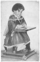 The Jacquet-Droz writing automaton. From the brochure
issued by the Society of History and Archæology, Canton of Neuchâtel,
Switzerland.