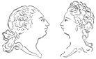 Heads of King George and Queen Charlotte, executed in
their presence by the Jacquet-Droz drawing figure in 1774. From the
brochure issued by the Society of History and Archæology, Canton of
Neuchâtel, Switzerland.