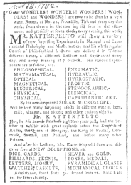 Newspaper clipping of 1782, showing that Katterfelto used
the cabalistic clock. From the Harry Houdini Collection.