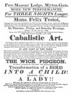 Testot programme, featuring “Cabalistic Art” in 1826.
From the Harry Houdini Collection.