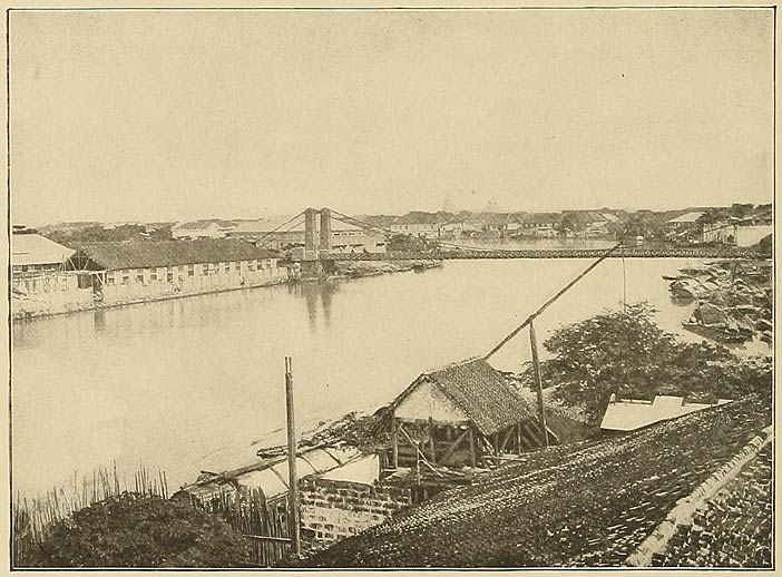 A View of the Suspension Bridge, Manila: Over the Pasig River.