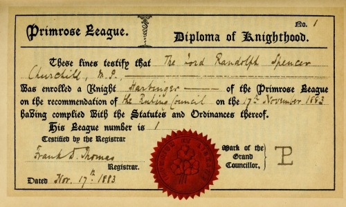Primrose League Diploma of Knighthood certificate