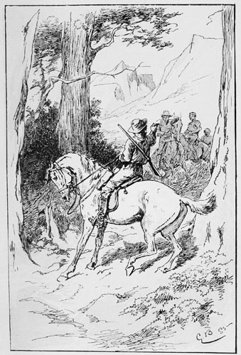 A man with a rifle sitting on a horse.