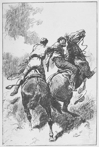 Two men on horseback.