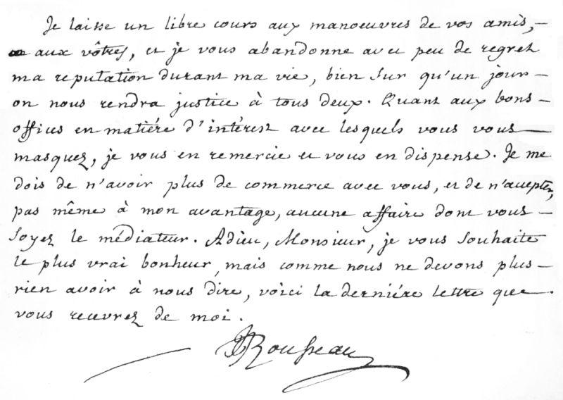 Paragraph of a letter by Rousseau