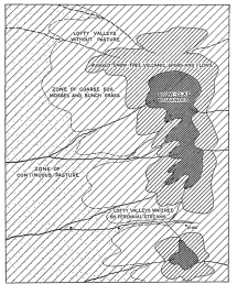 Fig. 25—Regional diagram for the Maritime Cordillera to
show the physical relations in the district where the highest habitation
in the world are located. For location, see Fig. 20. It should be
remembered that the orientation of these diagrams is generalized. By
reference to Fig. 20 it will be seen that some portions of the crest of
the Maritime Cordillera run east and west and others north and south.
The same is true of the Cordillera Vilcapampa, Fig. 36.