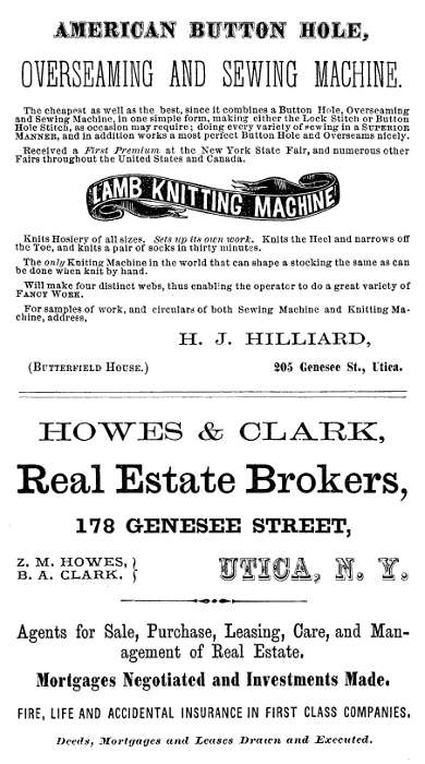 AMERICAN BUTTON HOLE OVERSEAMING AND SEWING MACHINE. HOWES and CLARK Real Estate Brokers