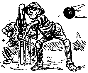 Cricketer about to strike ball.