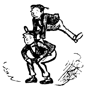 Boys playing leapfrog