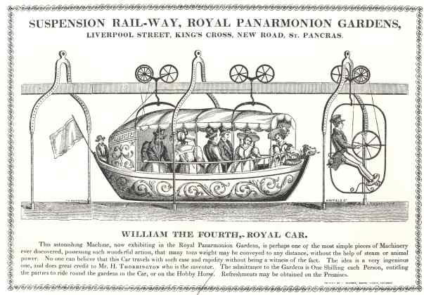 Suspension Railway, Panarmonion Gardens.  From an engraving,
circa 1830