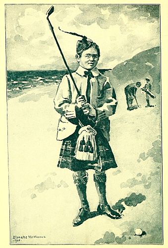 boy in kilt holding golf club