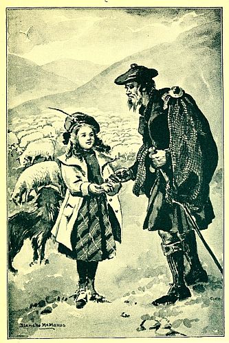 Shepherd handing gift to girl