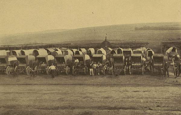 Part of the enormous encampment of supply-wagons