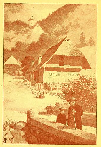 man and boy with house in background