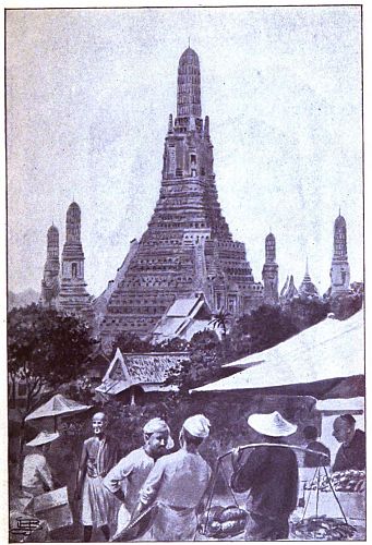 Crowd of people with Temple in background