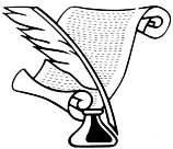 drawing of scroll and quill pen