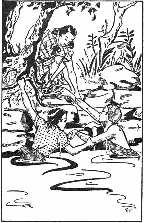 Rhoda helped them to scramble up the rough stones, slippery with moss.