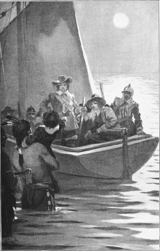 men standing in watter next to small boatload of soldiers