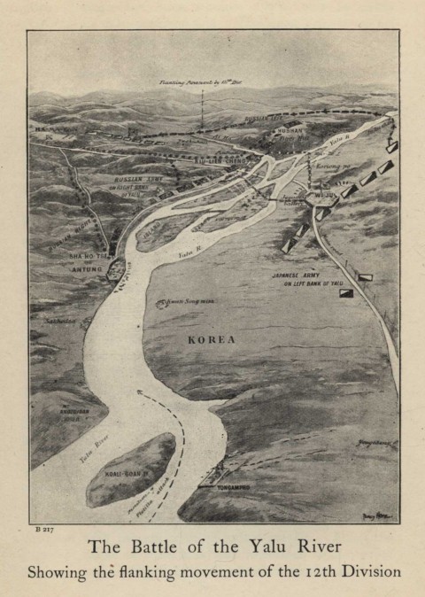The Battle of the Yalu River Showing the flanking movement of the 12th Division