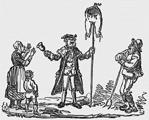 Town crier with pants on a pole