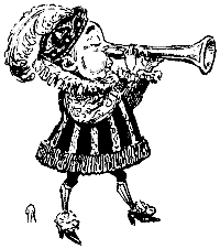 Mr Punch, blowing his trumpet