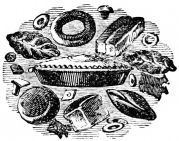 Drawing of  food swirling around a pie