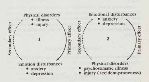 The two "vicious circle" or feedback loops that may exist between physical disorders and emotional disturbances