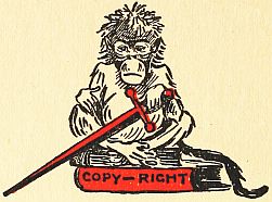 monkey holding a sword sitting on a book