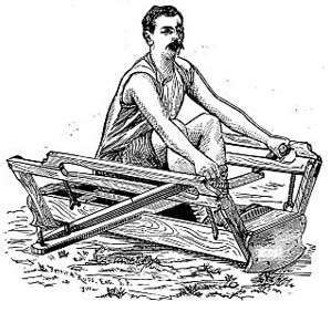 Man using rowing apparatus
