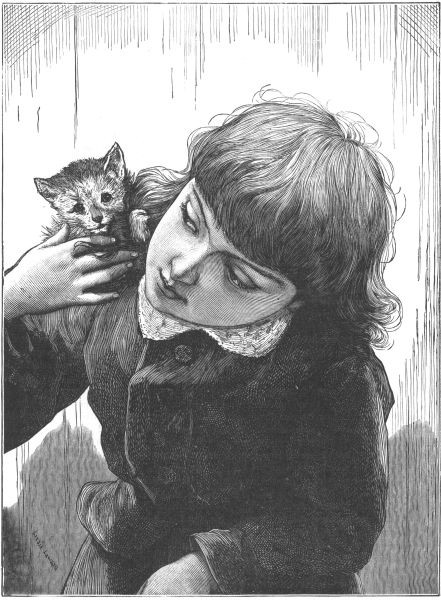Girl  with kitten on her shoulder