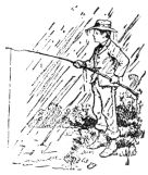 boy fishing in rain