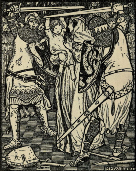 The woman and her child stop Gawain and Bran fighting