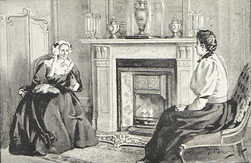 Older woman and girl sitting by fire