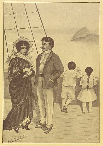 parents and two children on deck of ship