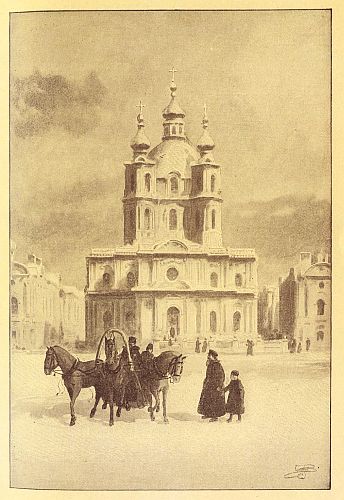 buidling with horses , sleigh and people in front