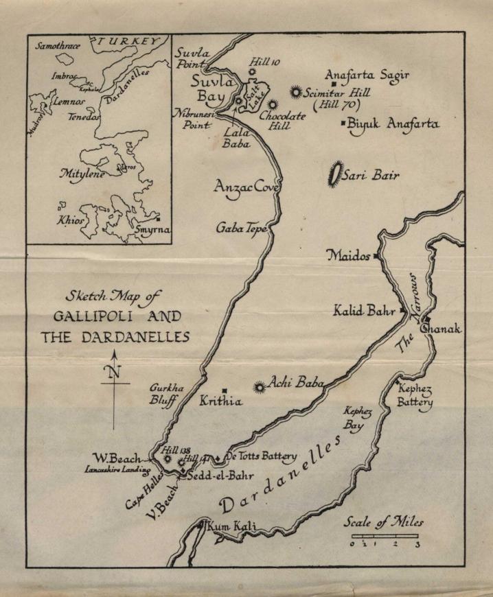 Sketch map of Gallipoli and The Dardanelles
