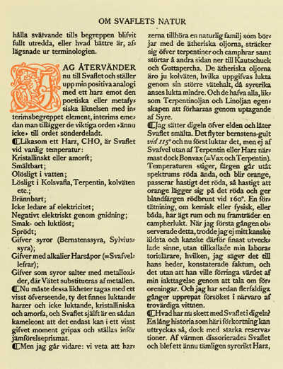 PAGE FROM AUGUST STRINDBERG'S “ANTIBARBARUS.” WITH
INITIAL LETTER BY ARTUR SJÖGREN. PRINTED BY BRÖDERNA LAGERSTRÖM